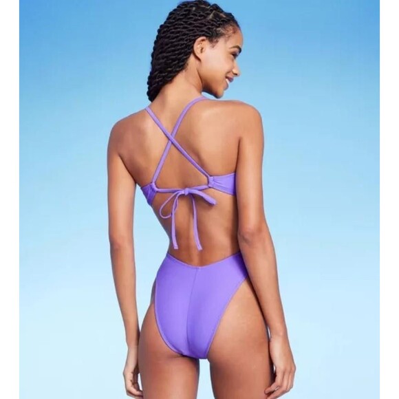 NEW NWT Choose Size Purple Sexy High Leg Extra Cheeky 1 Pc Swim Suit WILD FABLE - Picture 3 of 3